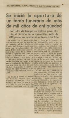 "Se inició la apertura de un fardo funerario de más de mil años de antigüedad"