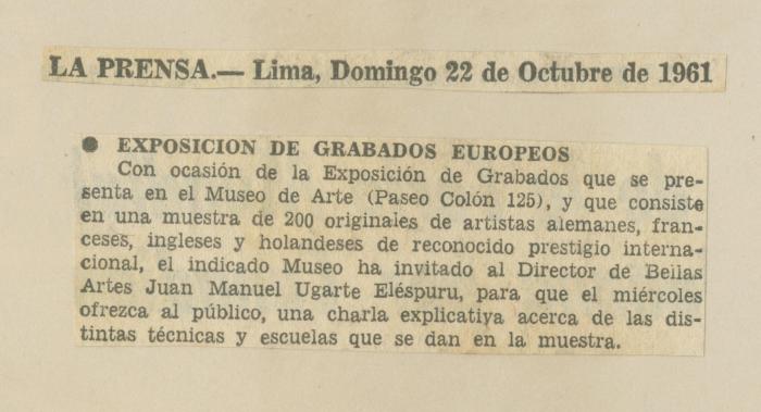 "Exposición de grabados europeos"
