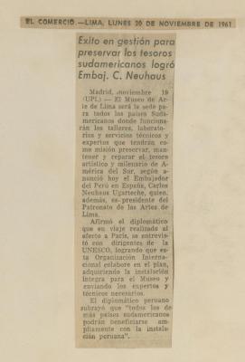 "Éxito en gestión para preservar los tesoros sudamericanos logró Embaj. C. Neuhaus"