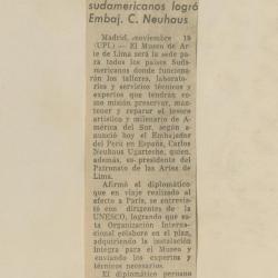 "Éxito en gestión para preservar los tesoros sudamericanos logró Embaj. C. Neuhaus"