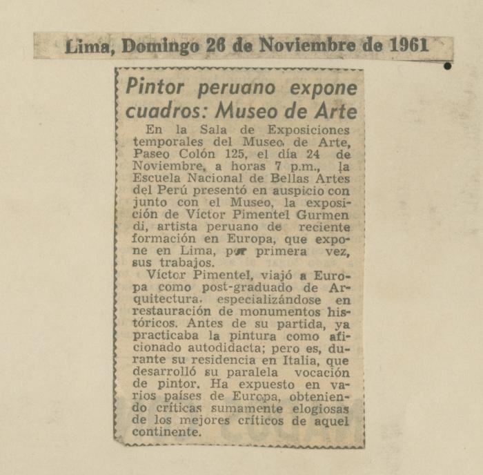 "Pintor peruano expone cuadros: Museo de Arte"