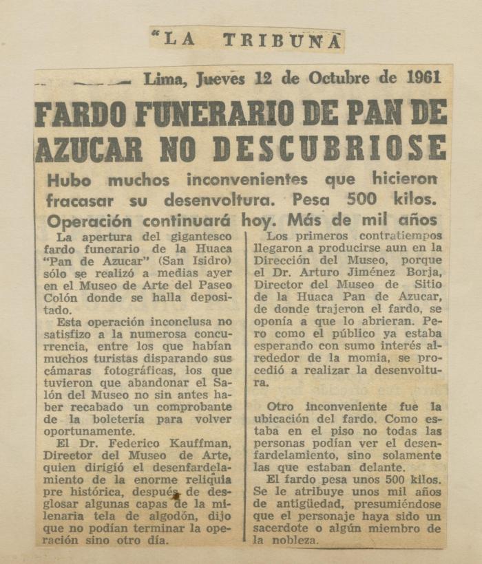 "Fardo funerario de pan de azúcar no descubrirse"