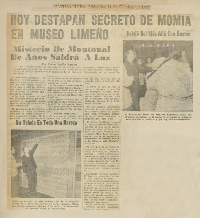 "Hoy destapan secreto de momia en museo limeño"