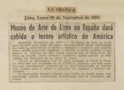 "Museo de Arte de Lima en España darà cabida a tesoro artìstico de Amèrica"
