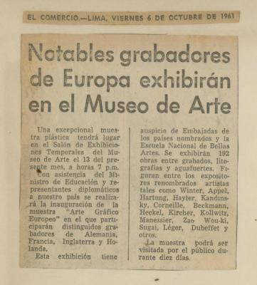 "Notables grabadores de Europa exhibirán en el Museo de Arte"