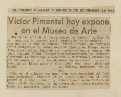 "Víctor Pimentel hoy expone en el Museo de Arte"