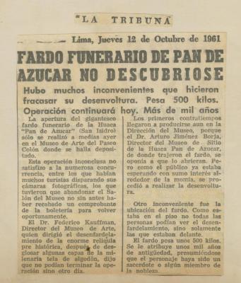 "Fardo funerario de pan de azúcar no descubrirse"