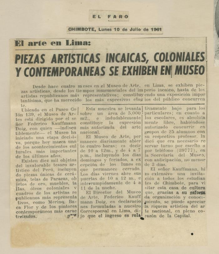 "Piezas artísticas incaicas, coloniales y contemporáneas se exhiben en museo"