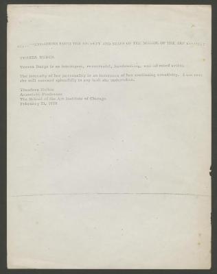 ""Recomendations from the Faculty and Staff of the School of the Art Institut""