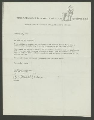 Carta de recomendación del School of Art Institute of Chicago