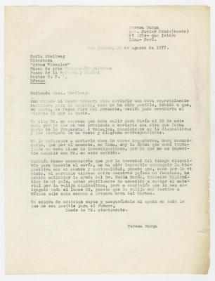 Carta de Teresa Burga a Carla Stellweg