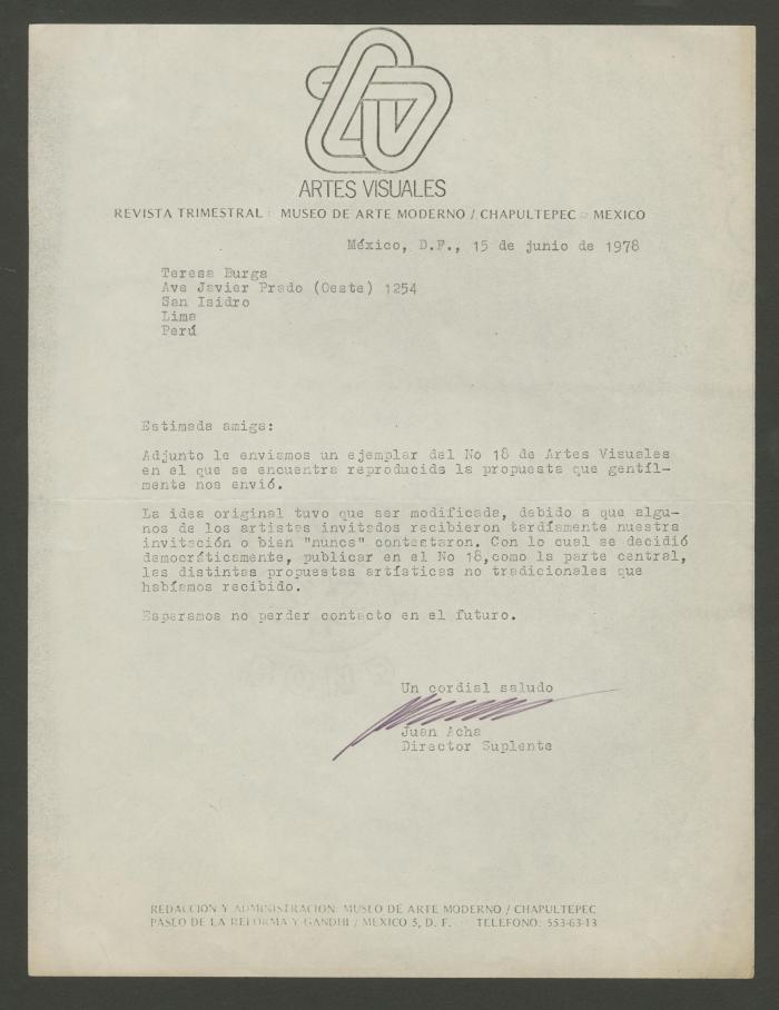 Carta de Juan Acha