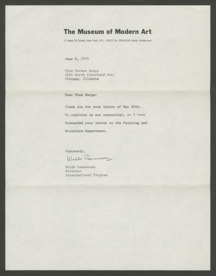 Carta de Waldo Rasmussen