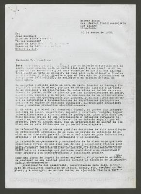 Carta de Teresa Burga al director administrativo de la revista ""Artes Visuales""