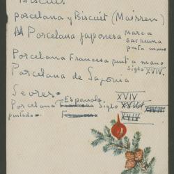 Una nota y tres tarjetas con notas manuscritas por Elena Izcue