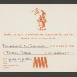 Arte no objetual. Tarjeta de invitación al Primer coloquio latinoamericano sobre arte no objetual