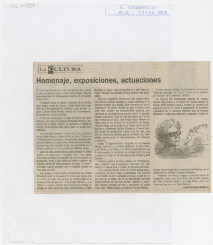 "Homenaje, exposiciones, actuaciones"
