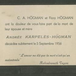 Tarjeta de presentación de Andrée Karpelés