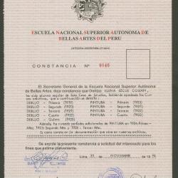 Constancia de la ENSABAP sobre aprobación de curso de Elena Izcue