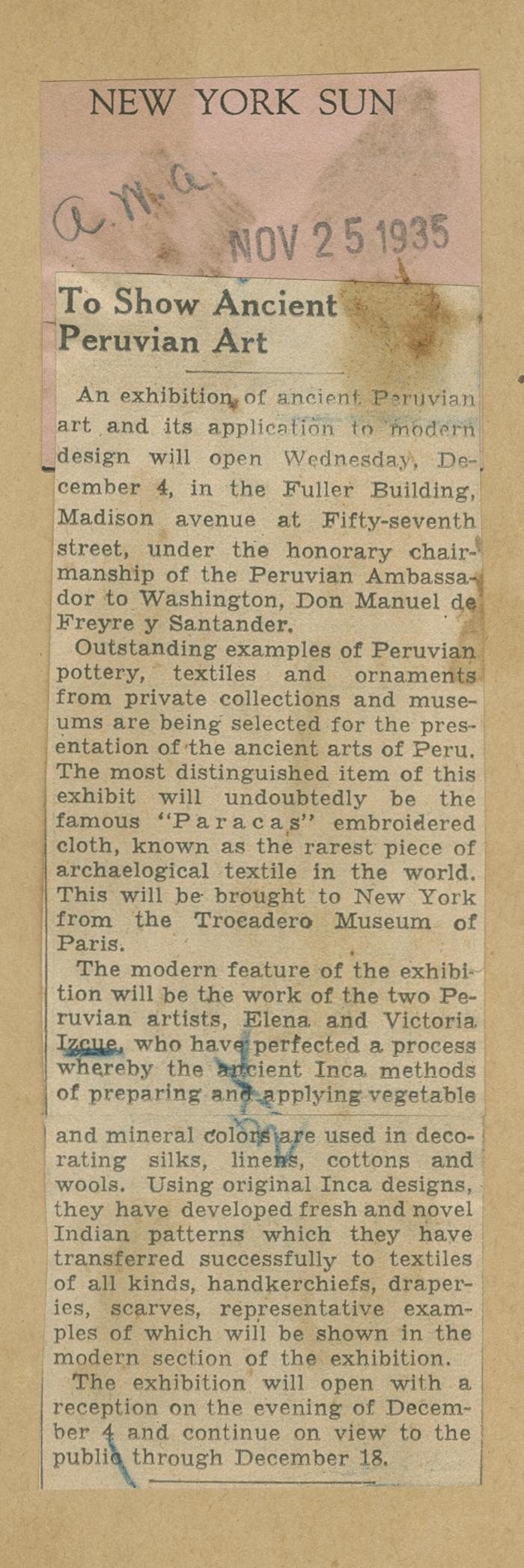 "To Show Ancient Peruvian Art"