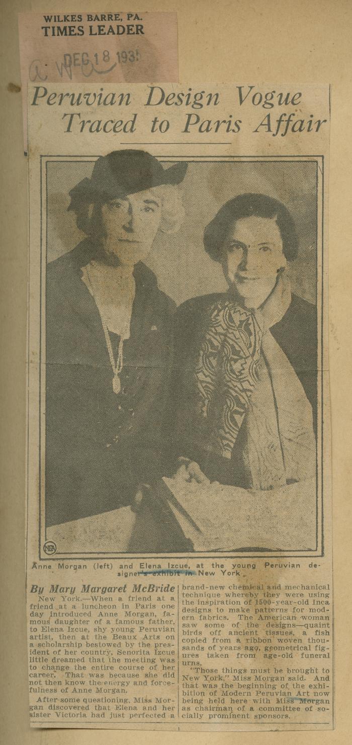 "Peruvian Desin Vogue Traced to París Affair"