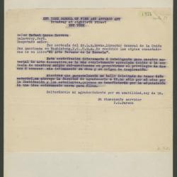 Carta de The School of Fine and Applied Art a Rafael Larco Herrera