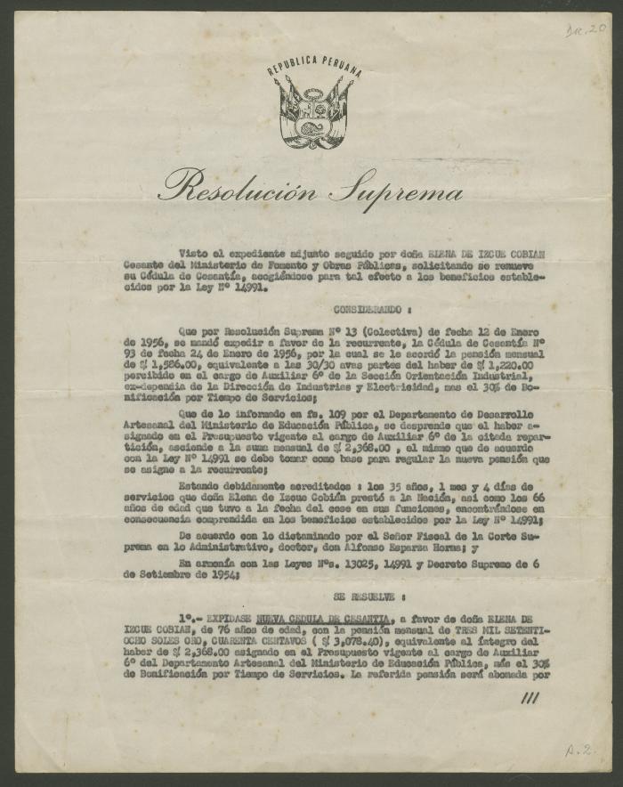 Resolución Suprema, nueva cédula de cesantía
