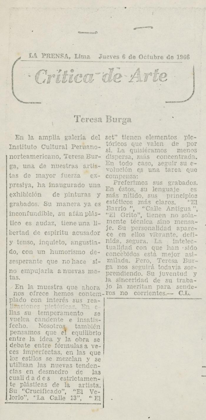 ""Crítica de arte. Teresa Burga""