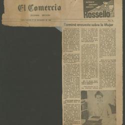 ""Terminó encuesta sobre la mujer"". [s.r], Lima, p. 21