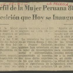 ""Perfil de la Mujer Peruana 80-81. Exposición que hoy se inaugura""