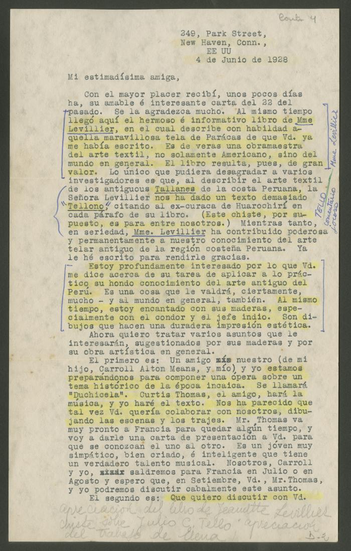 Carta de Philip Ainsworth Means a Elena Izcue
