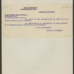 Carta de William L. Longgear a Rafael Larco Herrera