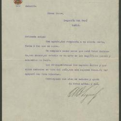 Carta de Augusto Leguía a Elena Izcue