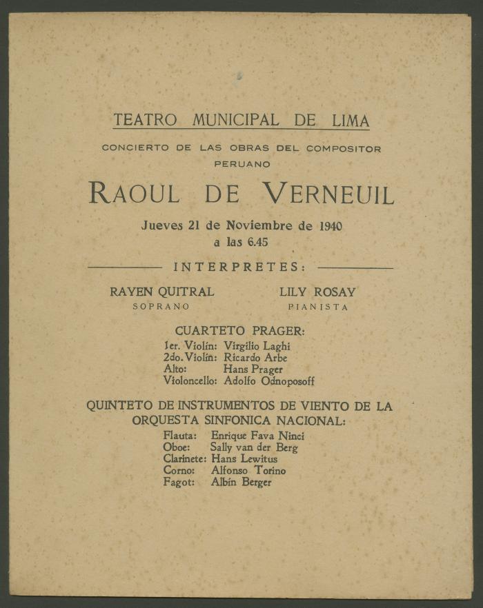 "Concierto de las obras del compositor peruano Raoul de Verneuil"