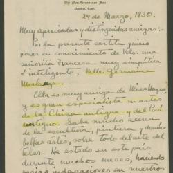 Carta de Philip Ainsworth Means a Elena Izcue