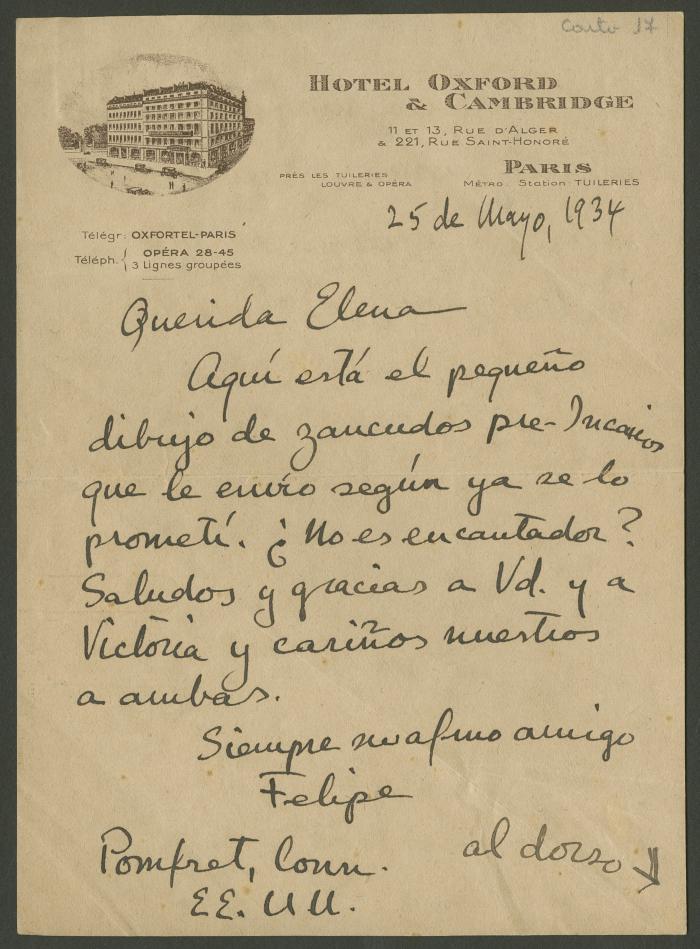 Carta de Philip Ainsworth Means a Elena Izcue
