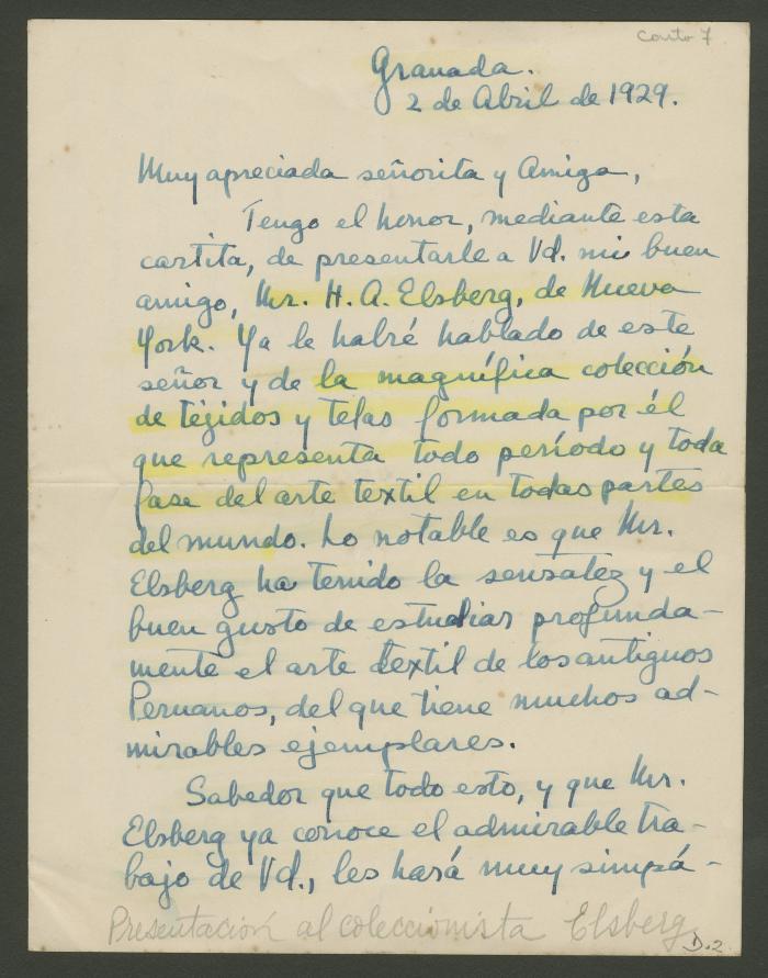 Carta de Philip Ainsworth Means a Elena Izcue
