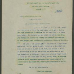 Nota de agradecimiento de M. Thomas a Rafael Larco Herrera
