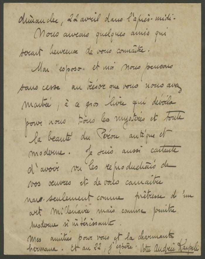 Carta de Andrée Karpelès a Elena y Victoria Izcue