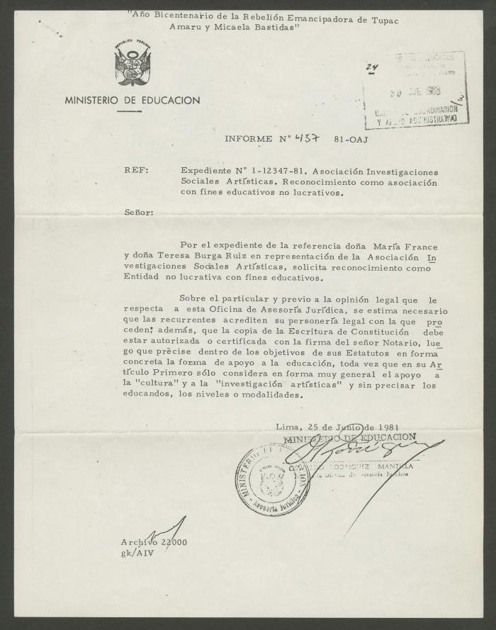 "Informe N°457. 81-OAJ"