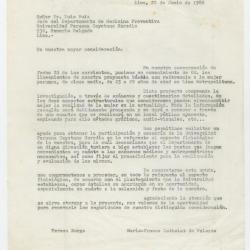 Carta dirigida a Luis Ruiz, director del Instituto de Investigaciones de la Altura-UCH