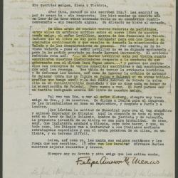 Carta de Philip Ainsworth Means a Elena y Victoria Izcue