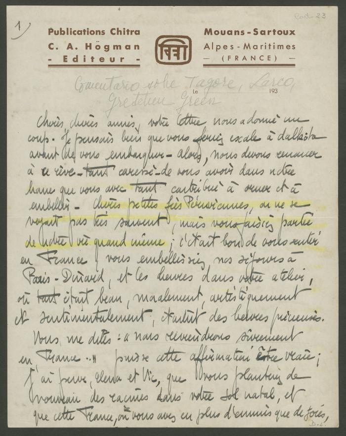 Carta de Andrée Karpelès a Elena y Victoria Izcue