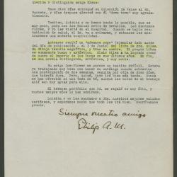 Carta de Philip Ainsworth Means a Elena Izcue