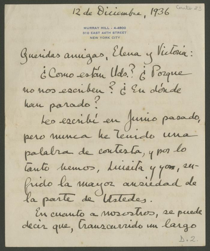 Carta de Philip Ainsworth Means a Elena y Victoria Izcue