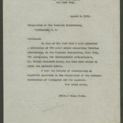 Carta de Elena Izcue a la Corporation de Carnegie Institution