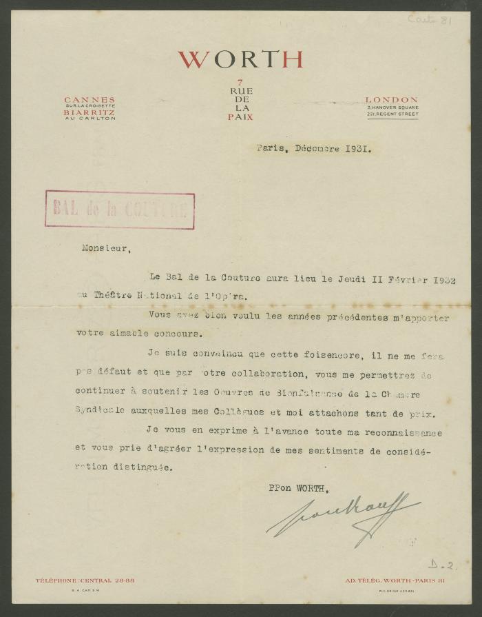 Carta de Jacques Worth