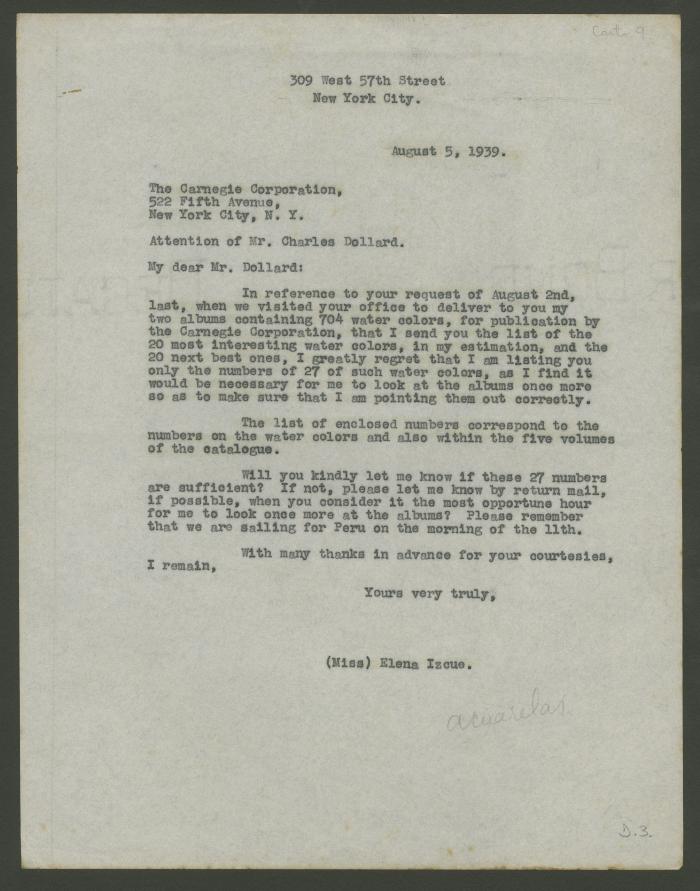 Carta de Elena Izcue a Charles Dollard