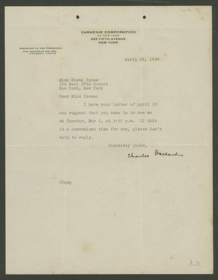 Carta de Charles Dollard a Elena Izcue