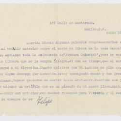 Carta de Felipe Cossío del Pomar a Elena Izcue